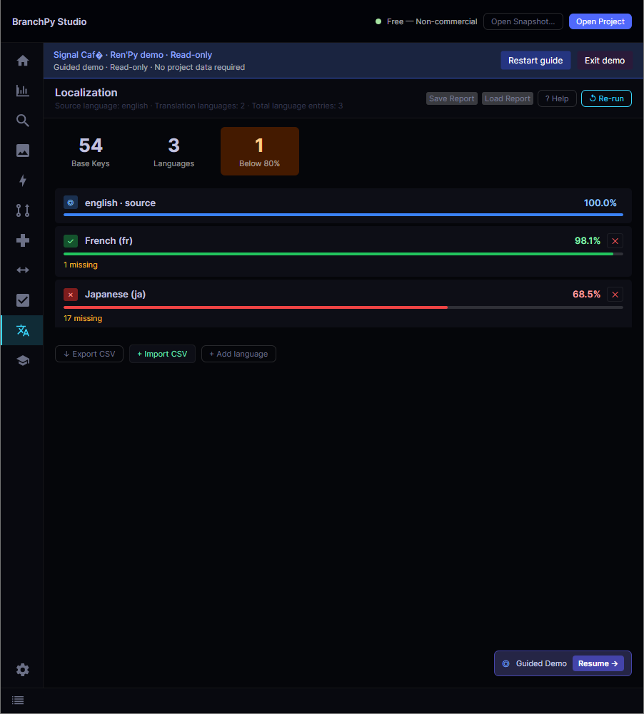 BranchPy Studio — Validate localization coverage